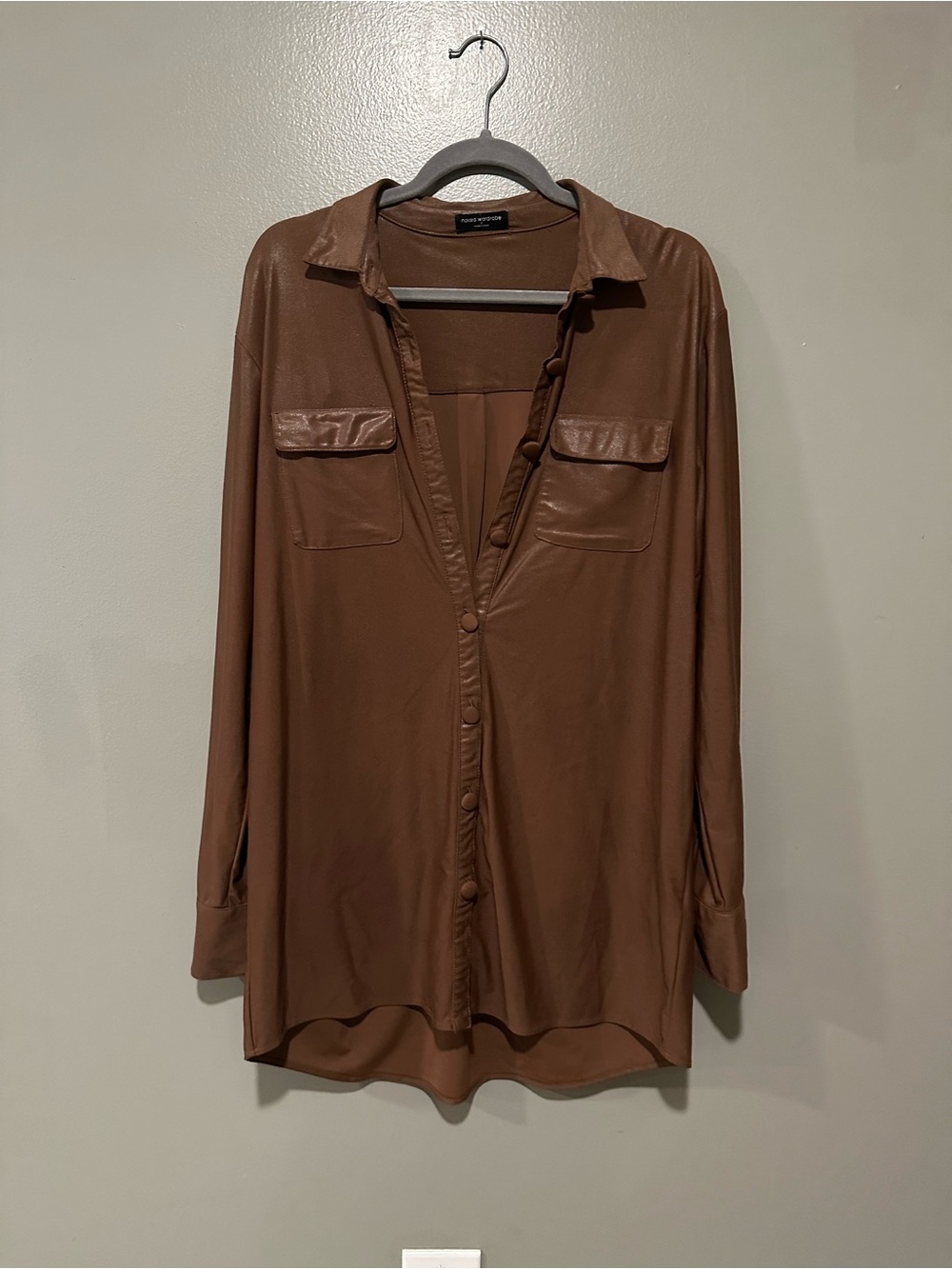 naked wardrobe Brown Button-Front Long Sleeve Shirt Dress